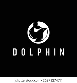 Dolphin logo design concept of deep sea animal with simple black silhouette as a symbol of deep sea animal icon template