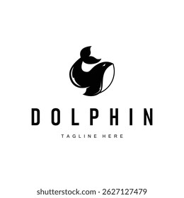 Dolphin logo design concept of deep sea animal with simple black silhouette as a symbol of deep sea animal icon template