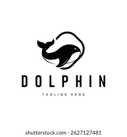 Dolphin logo design concept of deep sea animal with simple black silhouette as a symbol of deep sea animal icon template