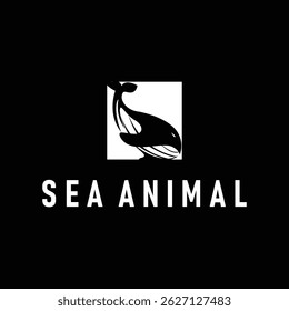 Dolphin logo design concept of deep sea animal with simple black silhouette as a symbol of deep sea animal icon template