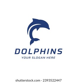 Dolphin Logo Design. Dolphins jump on the waves of the sea or beach with a creative idea.