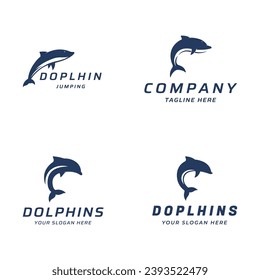 Dolphin Logo Design. Dolphins jump on the waves of the sea or beach with a creative idea.