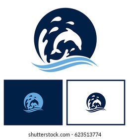 Dolphin Logo Design. Dolphins Jump on the Waves