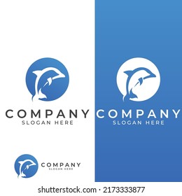 Dolphin logo. Dolphins jump on the waves of the sea or the beach.