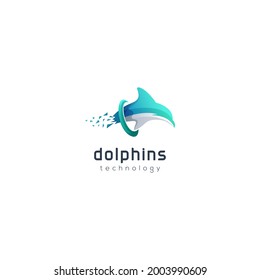 dolphin logo gradient technology logo template
