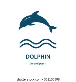 Dolphin logo icon design element. Vector logo concept illustration. Dolphin symbol. Design of logo with dolphin and label. Design template for company logo. Corporate Identity.