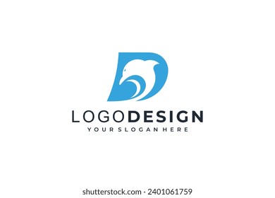 dolphin logo and initials letter D logo