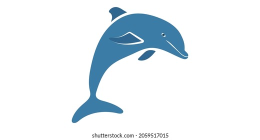 Dolphin logo. Isolated in blue color on a white background. Vector illustration