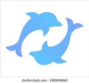 Dolphin logo isolated on white background. Pair of beloved fishes. Marine icon. Vector illustration.