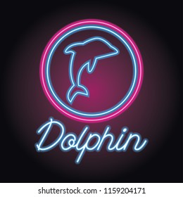 dolphin logo with neon sign effect. vector illustration