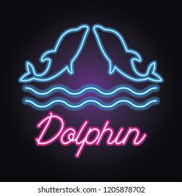dolphin logo with neon sign effect. vector illustration