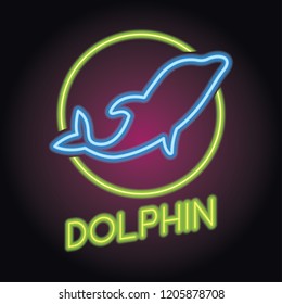 dolphin logo with neon sign effect. vector illustration