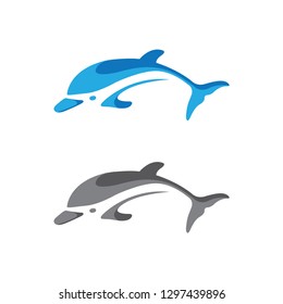 Dolphin logo solid blue and grayscale isoloated white background