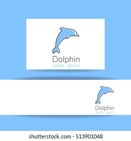 Logo del delfín. Concepto de plantilla animal con logotipo azul para empresas y negocios. Diseño de identidad. Ilustración vectorial.