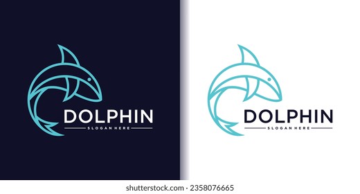 Diseño minimalista de plantillas de logotipo delfines con estilo de arte de línea creativa