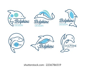 Delphin-Logo-Vorlage mit optischen Design-Elementen in blauem Vektorset