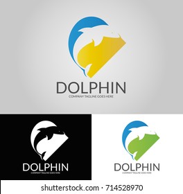Dolphin logo. three versions. Easy to change size, color and text. 