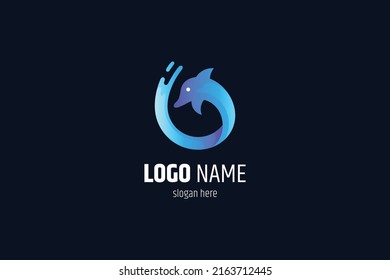 dolphin logo and water splash. simple, abstract, cheerful, organic 3d design style. suitable for dolphin conservation, dolphin show, tourism industry.