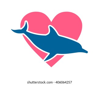 dolphin love heart fauna aquatic nautical marine life image icon logo