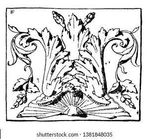 Dolphin Lower Panel is found in the Ducal Palace in Venice, vintage line drawing or engraving illustration.