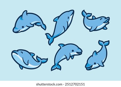 Dolphin mamals vetor desenho animado ícone de personagem logo peixe ilustrações definir personagens bonitos vetor design