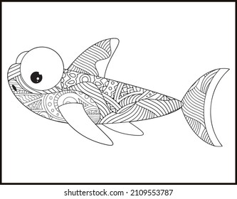 dolphin mandala coloring page, sea life set coloring page mandala design