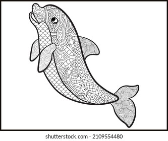 dolphin mandala coloring page, sea life set coloring page mandala design