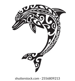 Dolphin in Maori Polynesian style. Tattoo sketch. print and t-shirt design