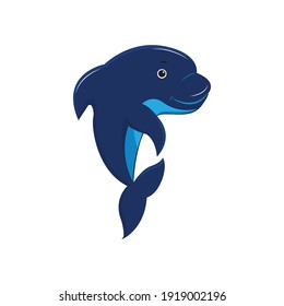 Dolphin is a marine animal that swims underwater. Cartoon vector illustration isolated on white background.