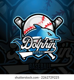 dolphin mascot baseball team logo design vector with modern illustration concept style for badge, emblem and tshirt printing. modern dolphin shield logo illustration for sport, gamer, streamer