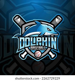 dolphin mascot baseball team logo design vector with modern illustration concept style for badge, emblem and tshirt printing. modern dolphin shield logo illustration for sport, gamer, streamer