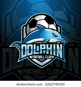 dolphin mascot football soccer club team logo design vector with modern illustration concept style for badge, emblem and tshirt printing. modern dolphin shield logo illustration for sport, gamer