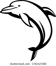 Dolphin Mascot Jumping Side View Black and White Retro
