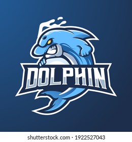 Dolphin mascot logo design vector with modern illustration concept style for badge, emblem and t-shirt printing. Illustration of a dolphin carrying a crystal ball for esports team