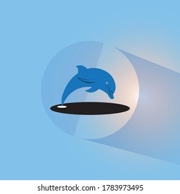 dolphin moon bay beach sea logo vector icon template illustration negative space