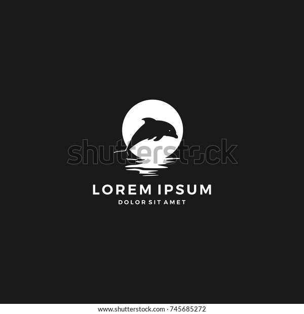 dolphin moon bay beach sea logo vector icon\
template illustration negative\
space