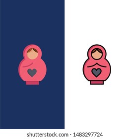 Dolphin, Mother, Love, Heart  Icons. Flat and Line Filled Icon Set Vector Blue Background