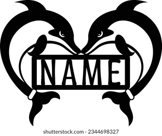 Dolphin name sign laser cut wall decor metal art design