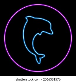 Dolphin neon sign, modern glowing banner design, colorful modern design trend on black background. Vector illustration.