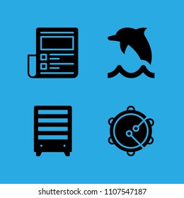 dolphin, news paper, tambourine and bookshelf icons vector in sample icon set for web and graphic design