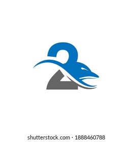 Delfín con el logotipo número 2 diseño de icono de diseño ilustración de vectores