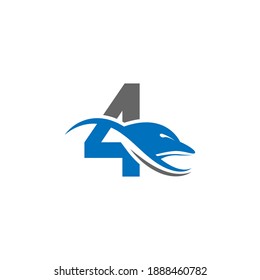 Dolphin with number 4 logo icon design concept vector template illustration