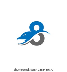 Delfín con el logotipo número 8 diseño de icono de diseño ilustración de vectores