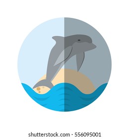 dolphin ocean fish friendly badge shadow vector illustration eps 10