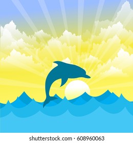 Dolphin - Ocean wildlife colorful vector illustration