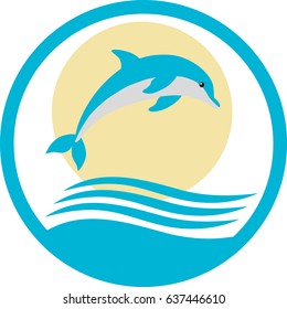 Dolphin on the background of the sea and the sun
