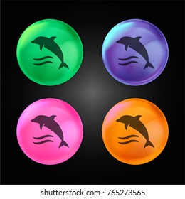 Dolphin on water waves crystal ball design icon in green - blue - pink and orange.