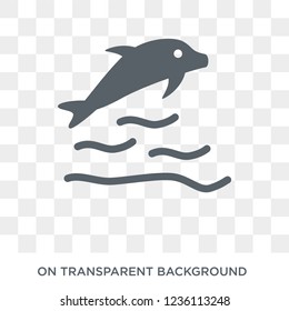 Dolphin on water waves icon. Dolphin on water waves design concept from Summer collection. Simple element vector illustration on transparent background.