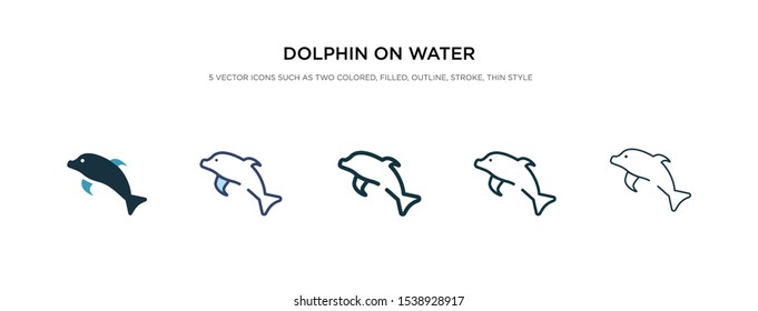 dolphin on water waves icon in different style vector illustration. two colored and black dolphin on water waves vector icons designed in filled, outline, line and stroke style can be used for web,