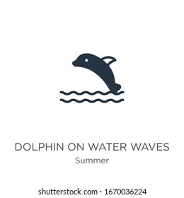 Dolphin on water waves icon vector. Trendy flat dolphin on water waves icon from summer collection isolated on white background. Vector illustration can be used for web and mobile graphic design, 